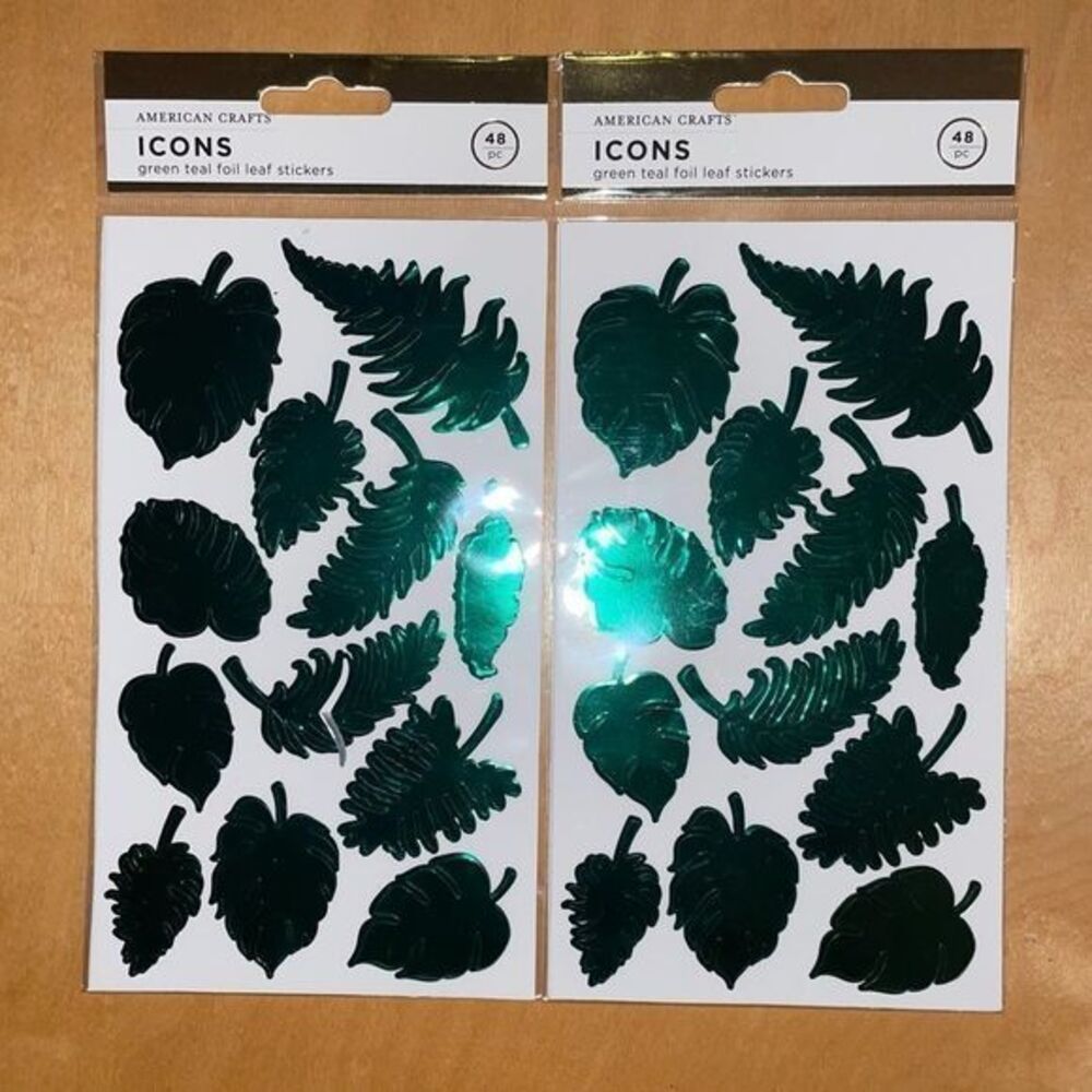American Crafts - Green foil leaf stickers in new package.